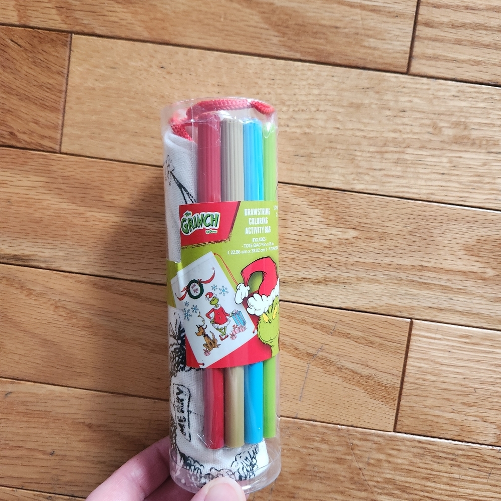 Drawstring Coloring Activity Bag with Multicolor Markers - the grinch themed